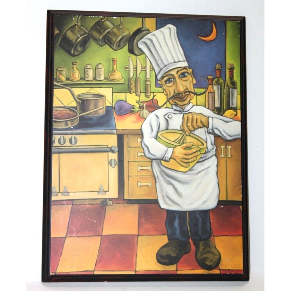Will Rafuse Chef Henri Decoupage Wood Wall Plaque 10.5x8 Restaurant Kitchen